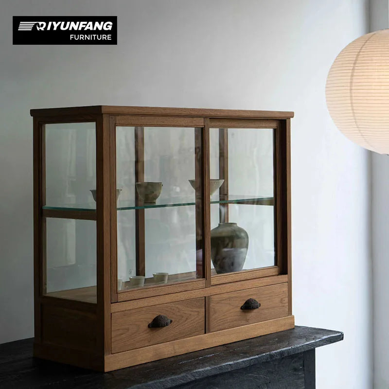 Solid Oak Sideboard Cabinet with Glass Doors 94cm