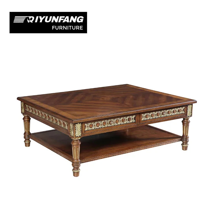 Alexander French-style Solid Wood Coffee Table Carved Tabletop