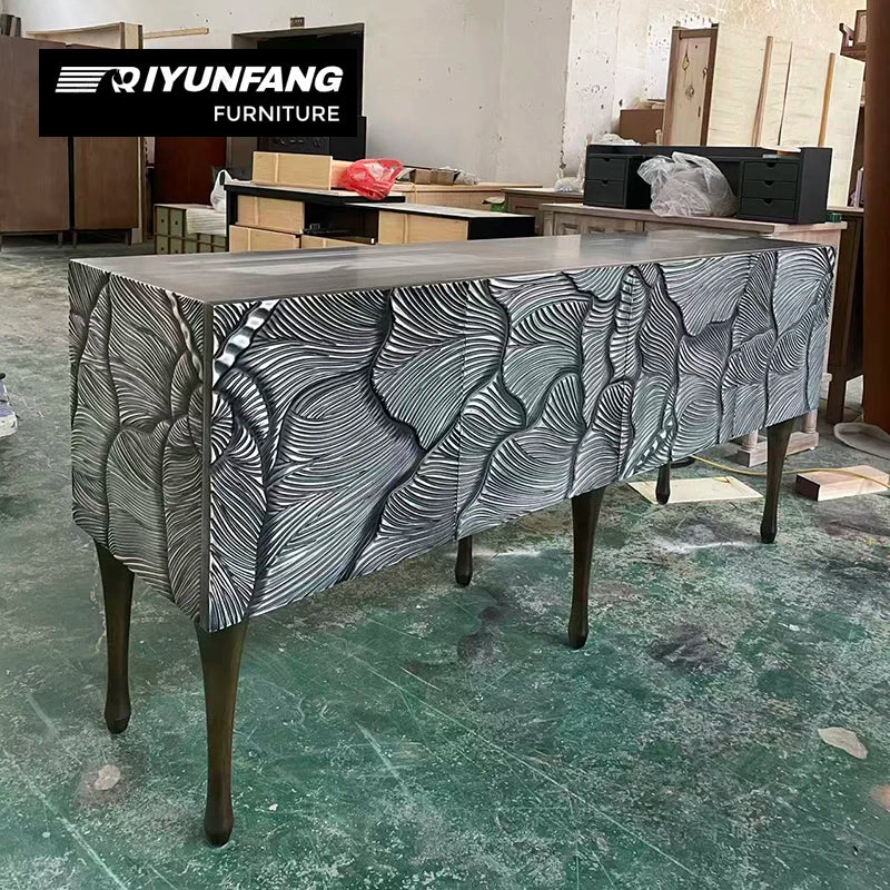 Solid Wood Six-Legged Sideboard Cabinet Hand-Carved Design
