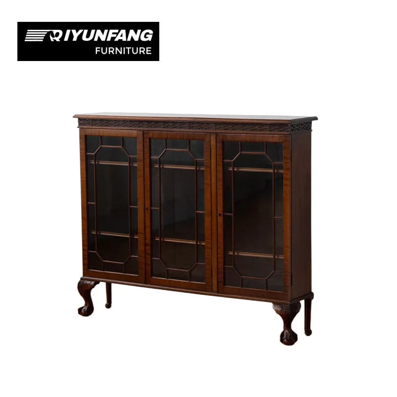 Traditional Solid Wood Display Cabinet with Glass Doors
