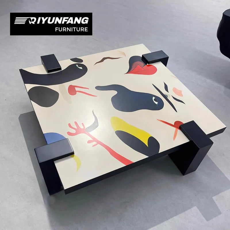 Modern Hand-Painted Graffiti Square Coffee Table