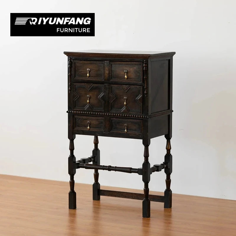 Solid Wood Six-Drawer Storage Cabinet for Refined Hallways