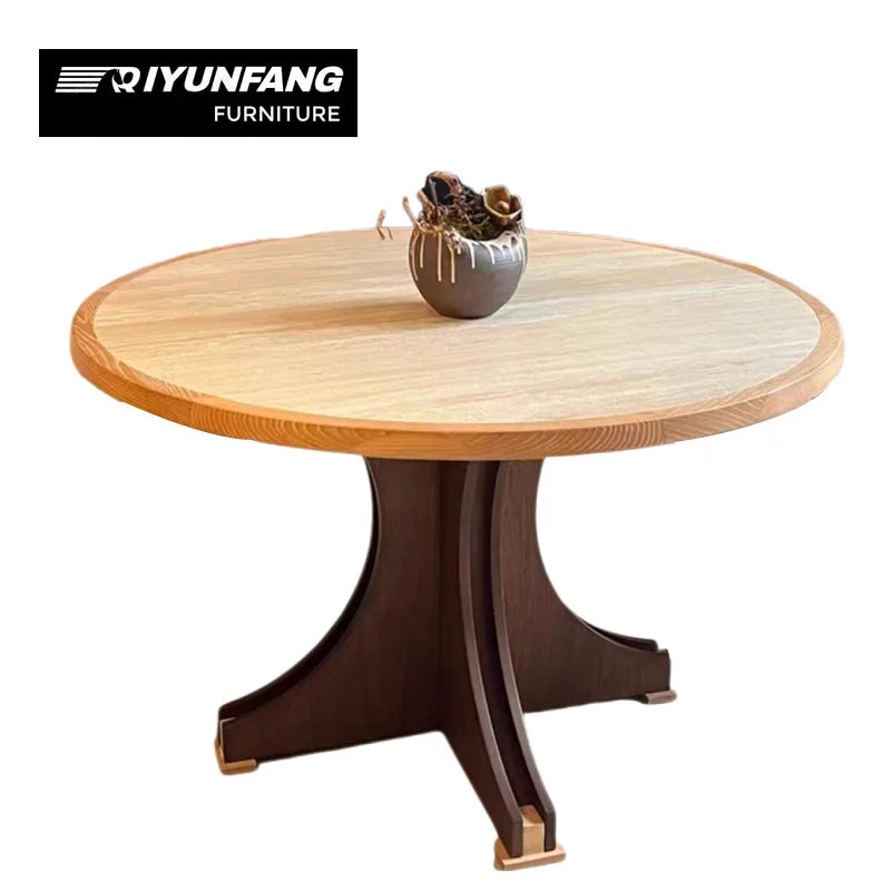 Modern Round Dining Table Solid Wood Natural Stone 130cm