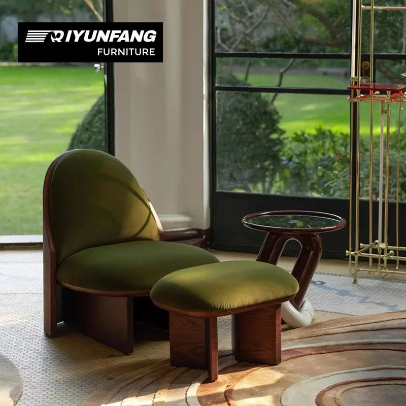 Modern Solid Wood Lounge Chair and Footrest Set