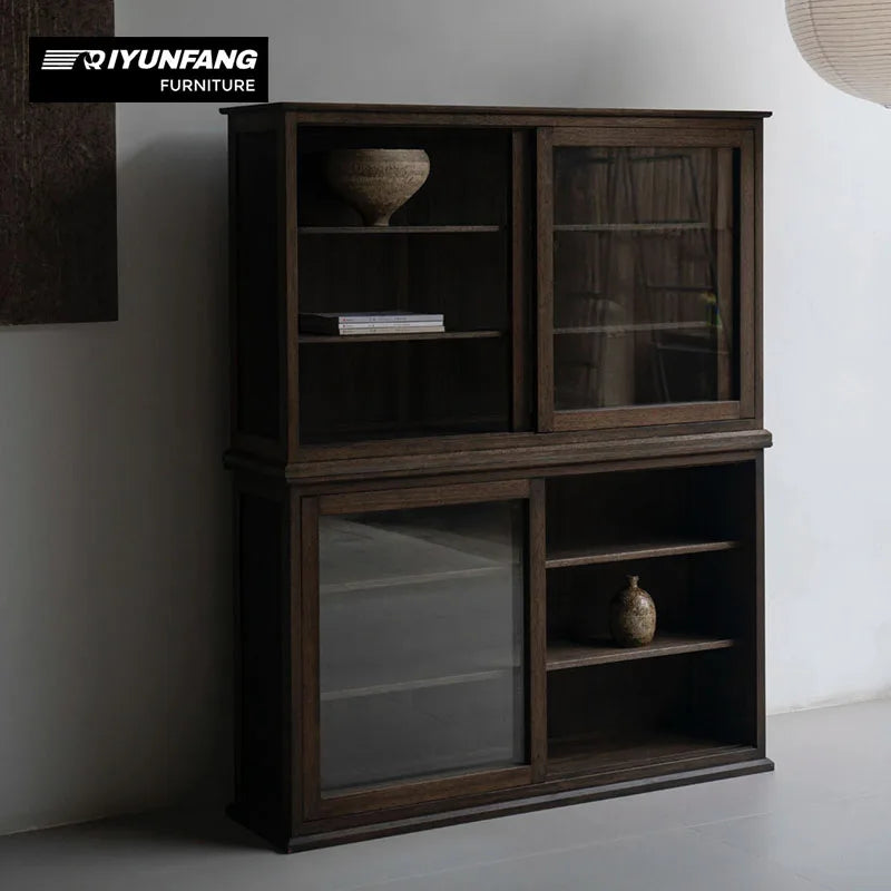 Traditional Solid Wood Sideboard Display Cabinet Glass Doors 135cm