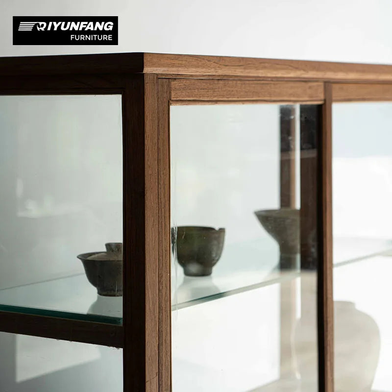 Solid Oak Sideboard Cabinet with Glass Doors 94cm