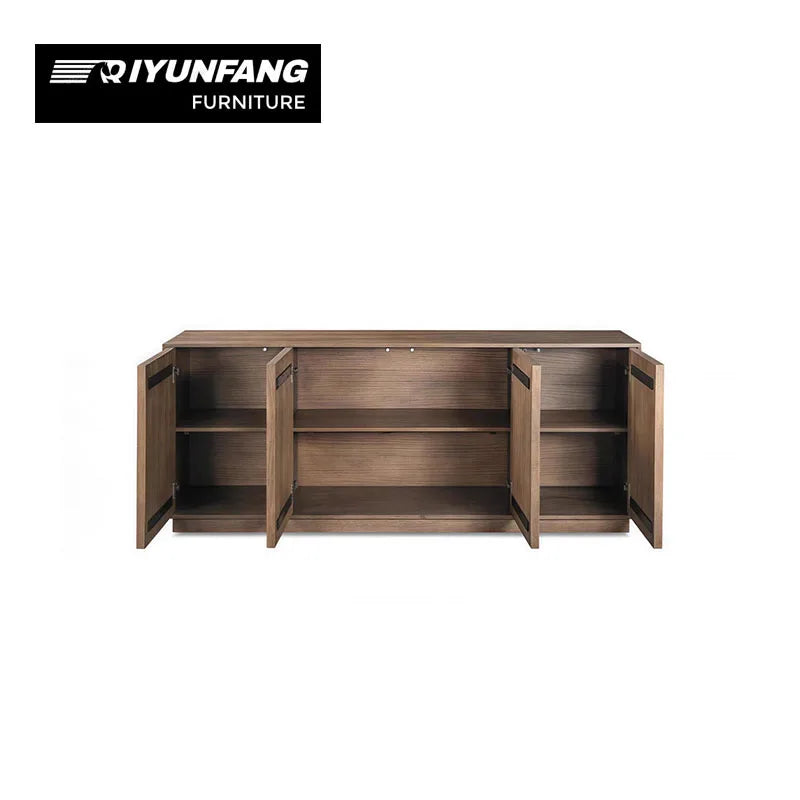 Solid Oak Wood Engraved Four-Door Living Room Cabinet Minimalist Design