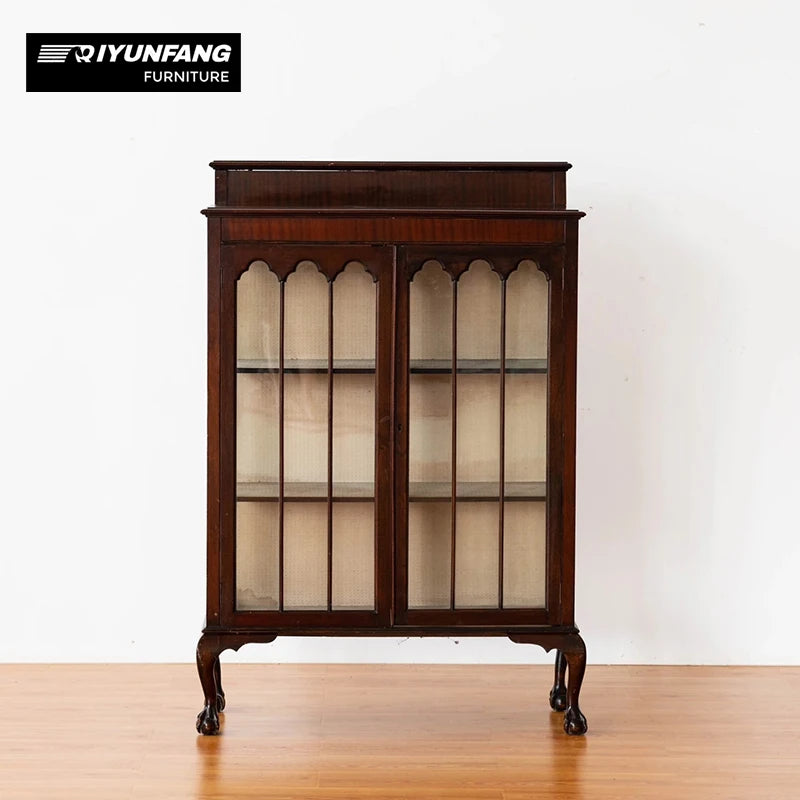 Solid Wood 3-Compartment Display Cabinet Antique Dark Brown