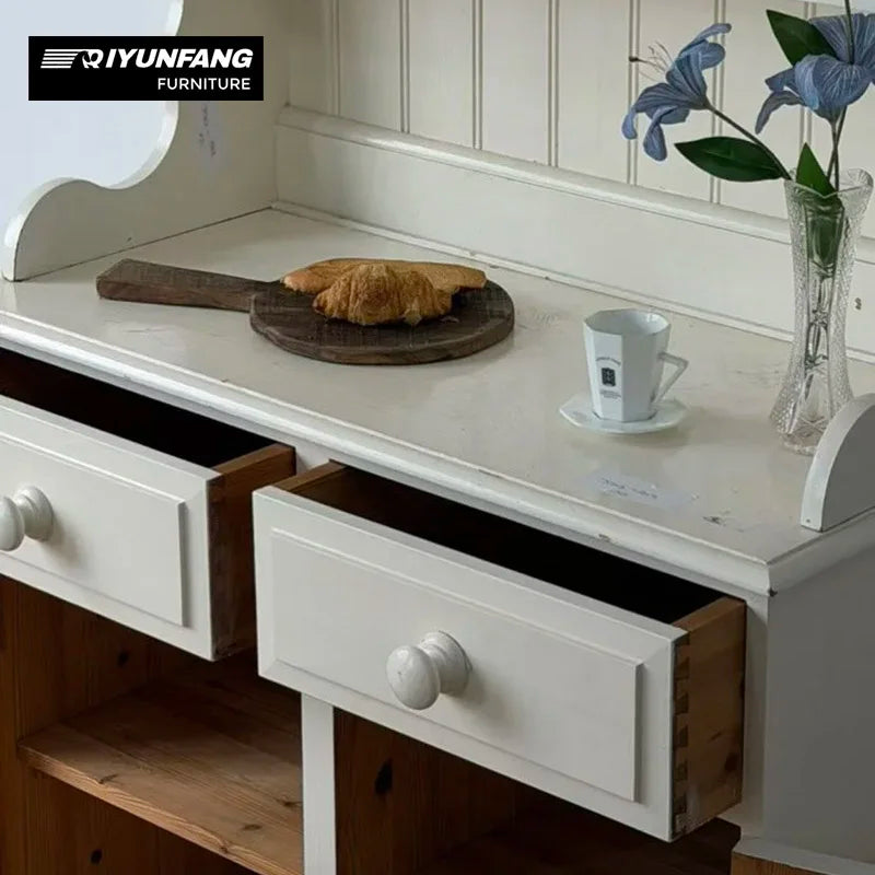 Modern Solid Wood Display Cabinet Rice White 90cm