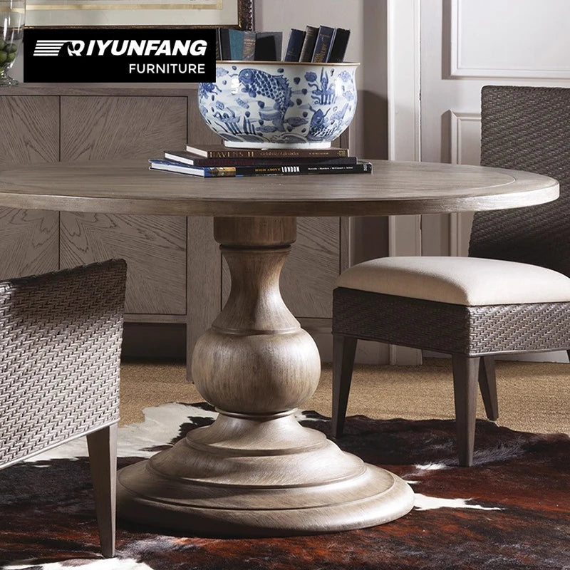 Solid Wood Round Dining Table and Chair Set 6-Seat