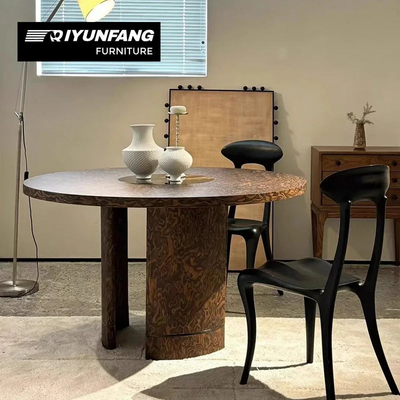 Modern Tree Bark Art Dining Table Solid Birch Round