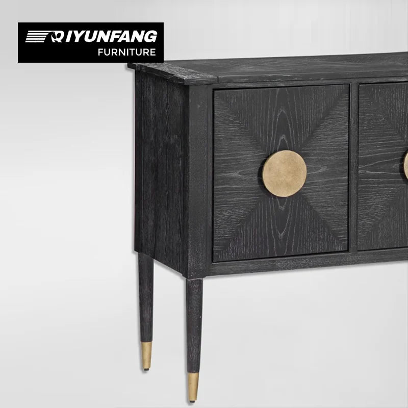 QYF-J25 Three-Door Sideboard Cabinet Solid Wood Black 145cm