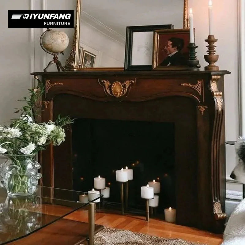French Style Carved Solid Wood Decorative Fireplace Cabinet Customizable