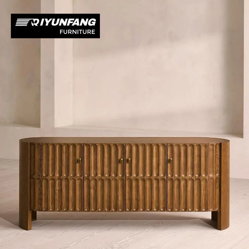 Solid Oak Four-Door Sideboard Cabinet Antique Style