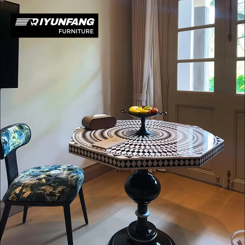French-style Hand-painted Octagonal Dining Table Shell Inlay