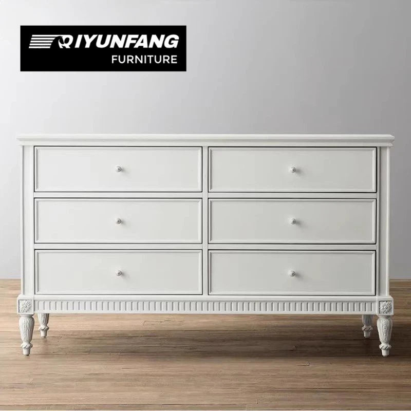 Retro White Solid Wood Six-Drawer Chest 120cm