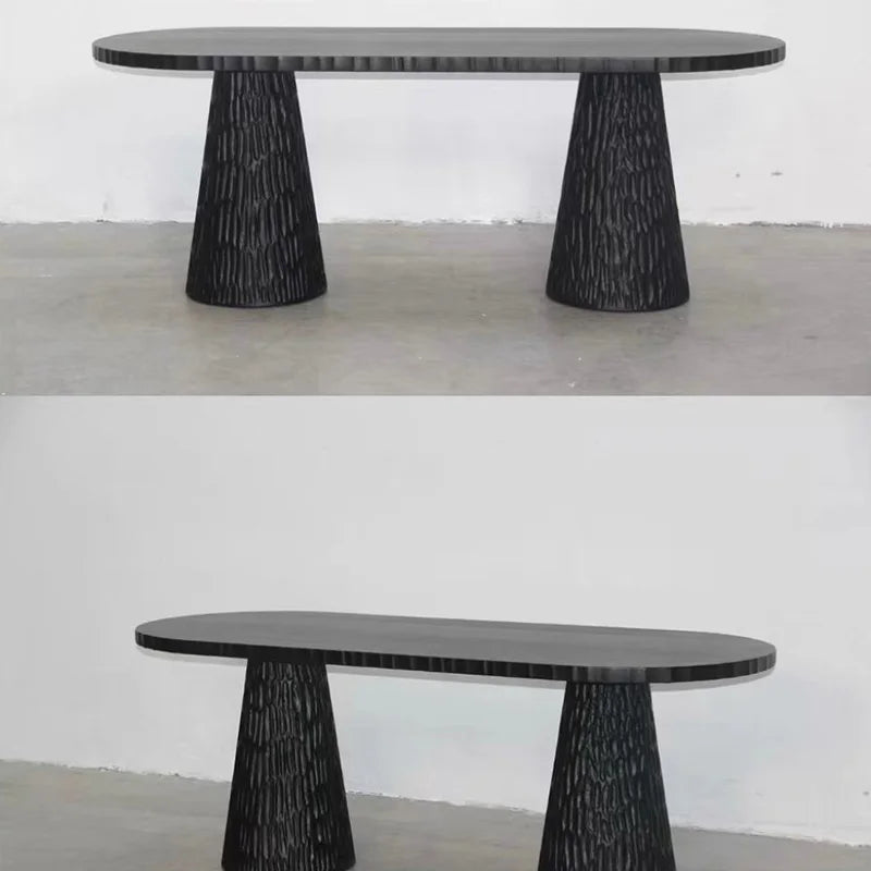 Modern Solid Wood Dining Table 8-Seater Black Rectangular Panel