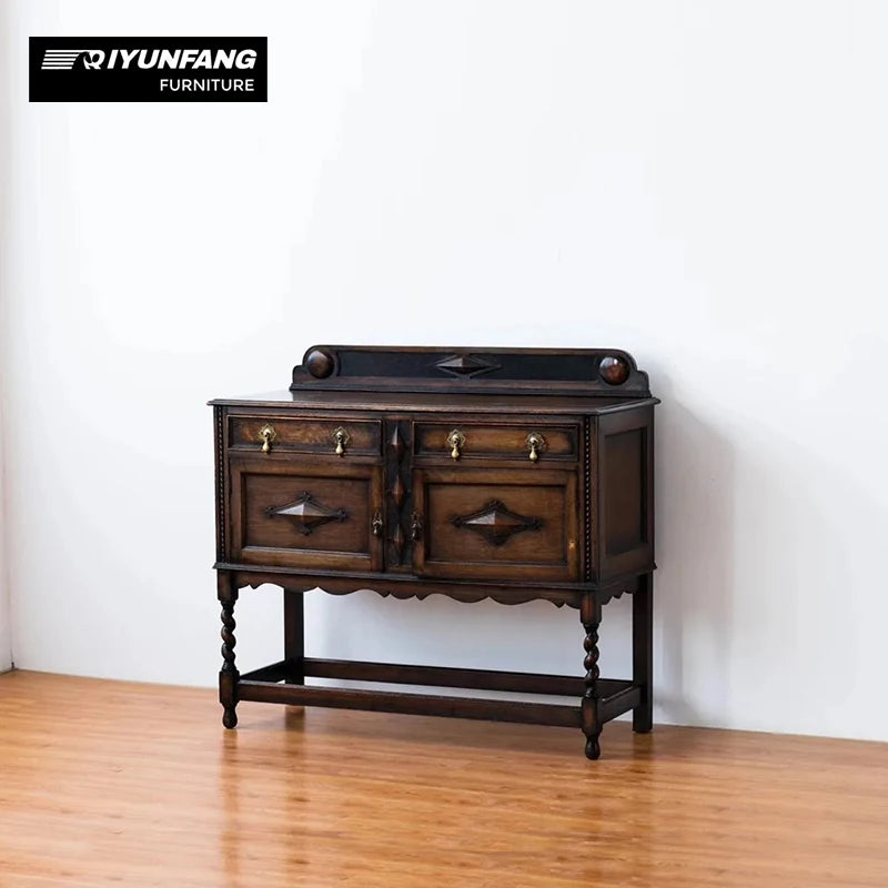 American Retro Solid Wood Dining Cabinet Carved Pattern 120cm