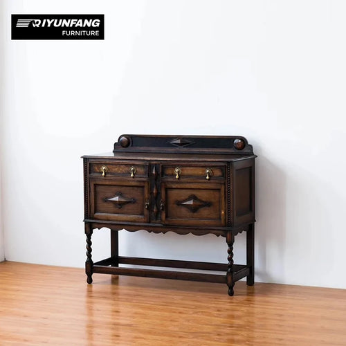American Retro Solid Wood Dining Cabinet Carved Pattern 120cm