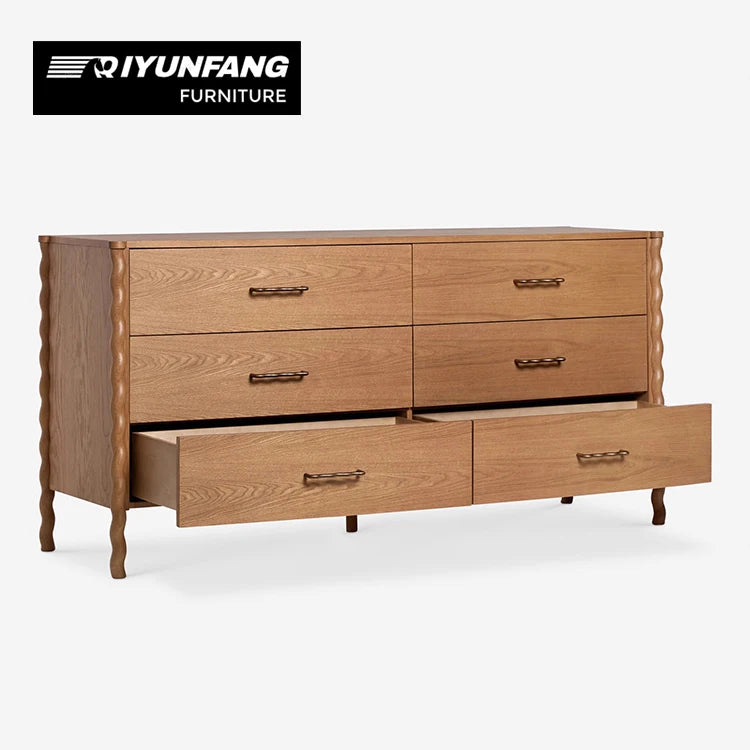 Six Drawer Dressing Table Cabinet Oak Natural Wood