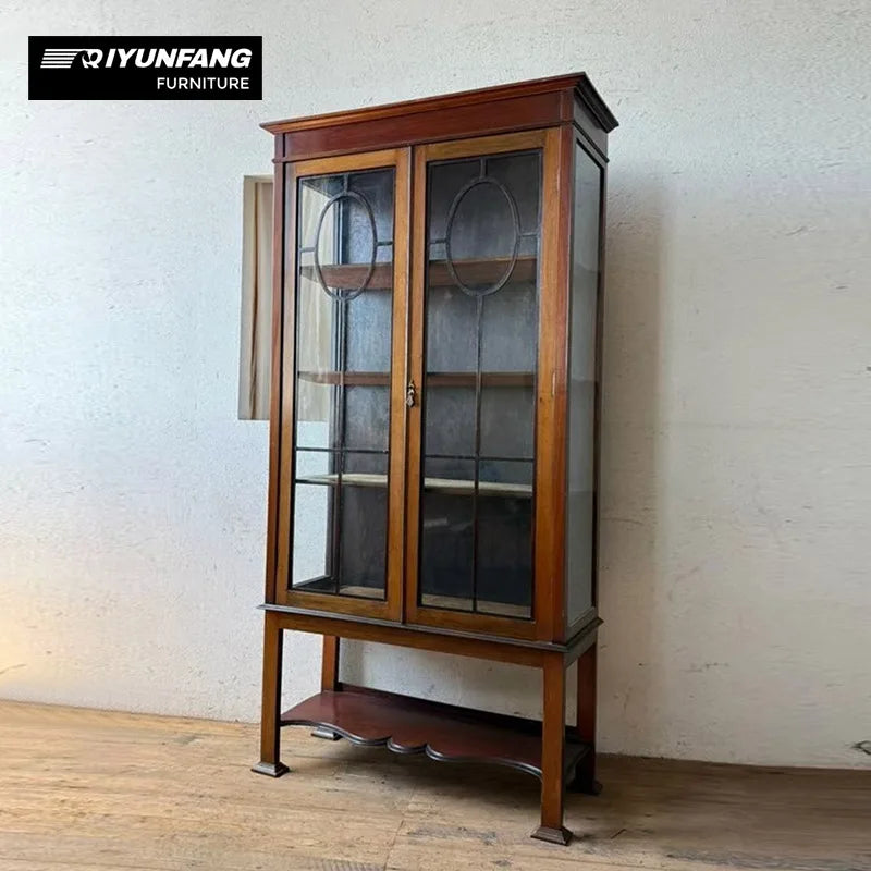 A-FD23 Solid Wood Wine Cabinet with Glass Doors 4 Compartments