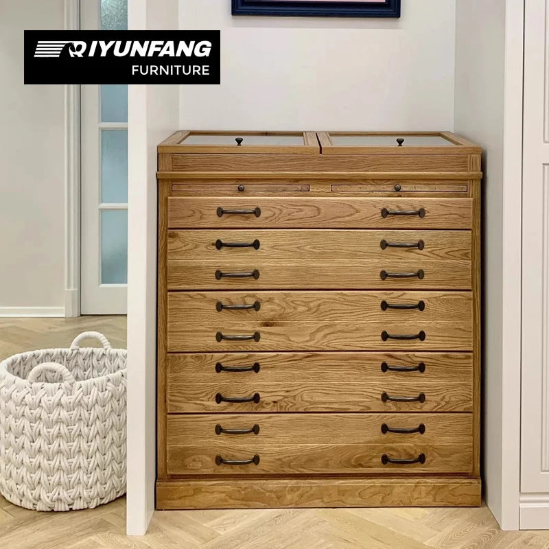 American-Style Solid Oak 9-Drawer Jewelry Display Cabinet