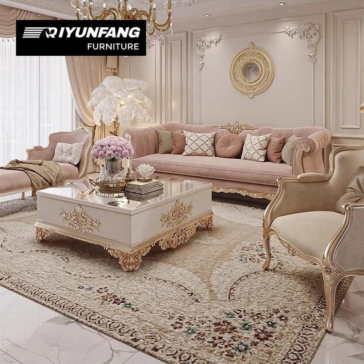 Baroque Chesterfield Sofa Set French Style Solid Wood Fabric