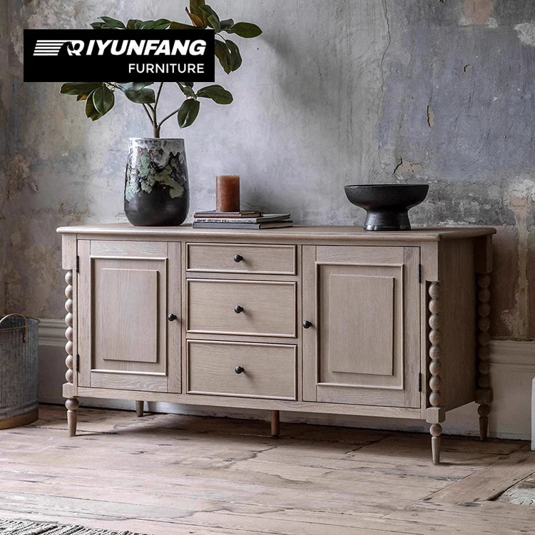 American Retro Sideboard Cabinet Handmade Wood Carving 3-Drawer 165cm