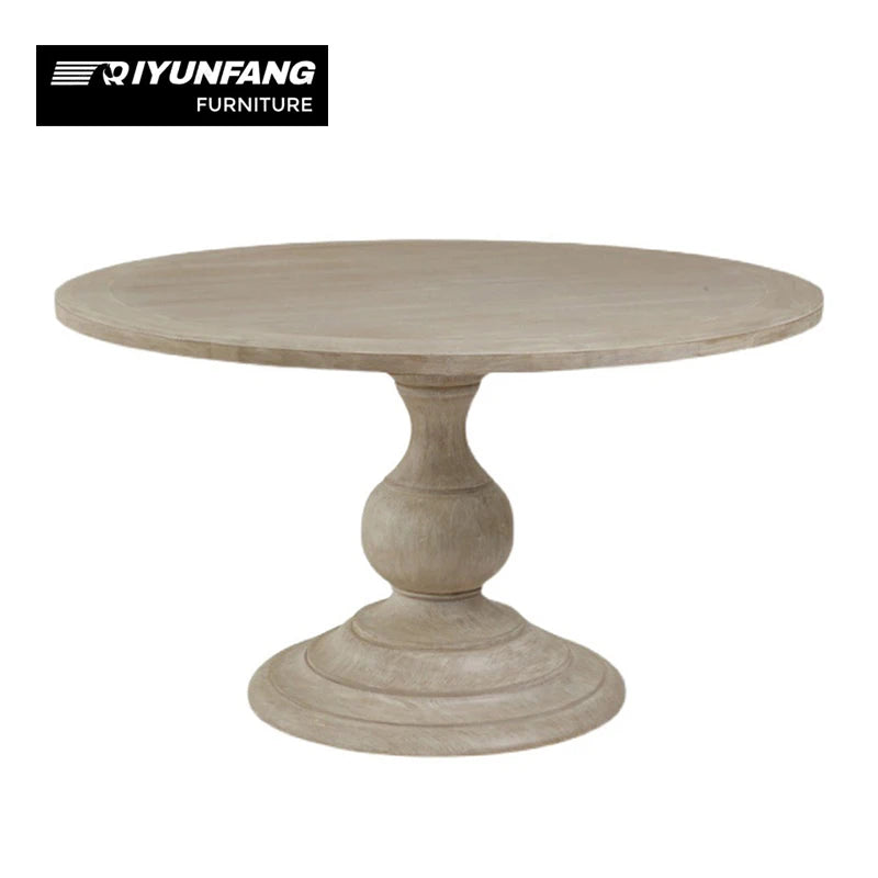 Solid Wood Round Dining Table and Chair Set 6-Seat