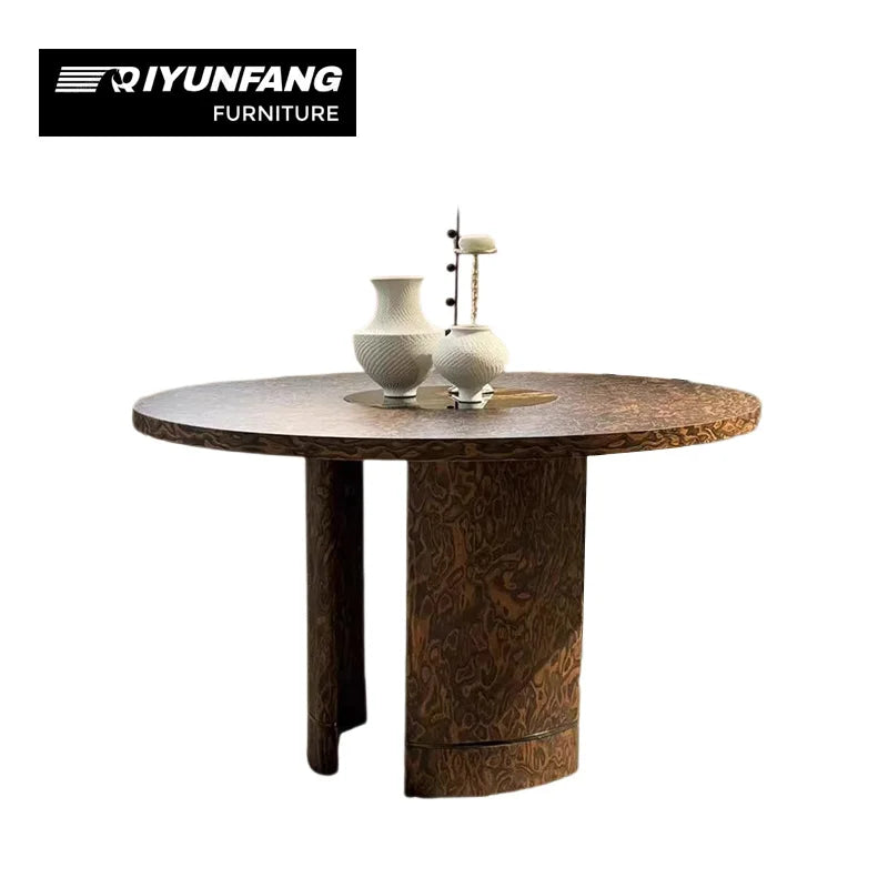 Modern Tree Bark Art Dining Table Solid Birch Round