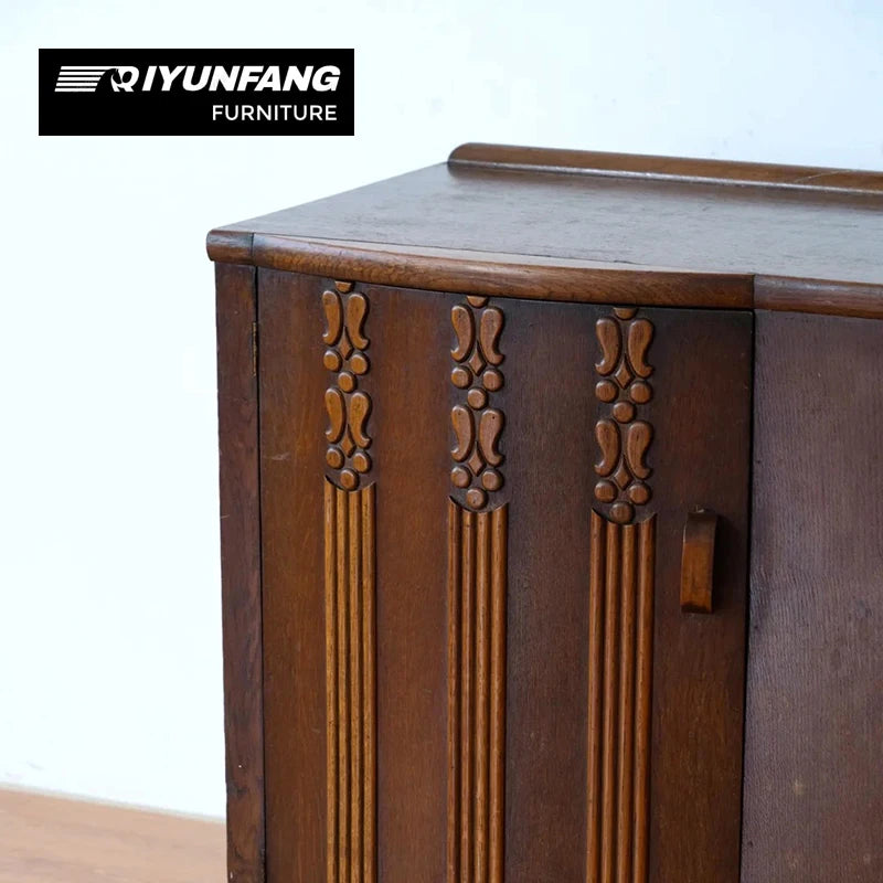 Retro Carved French Neo-classical Solid Wood Sideboard Display Cabinet Brown