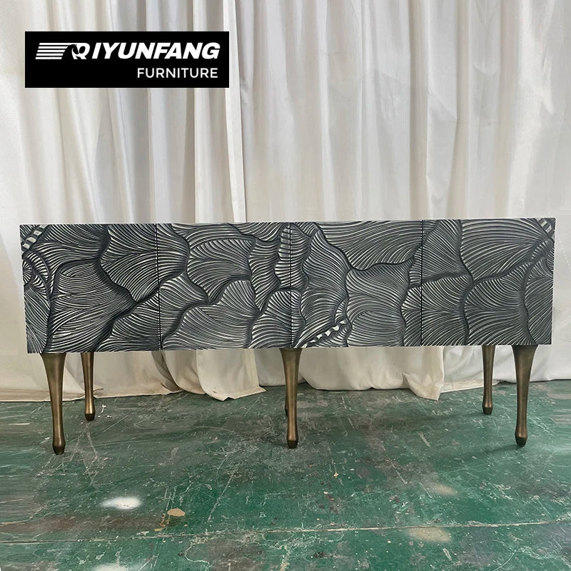 Solid Wood Six-Legged Sideboard Cabinet Hand-Carved Design
