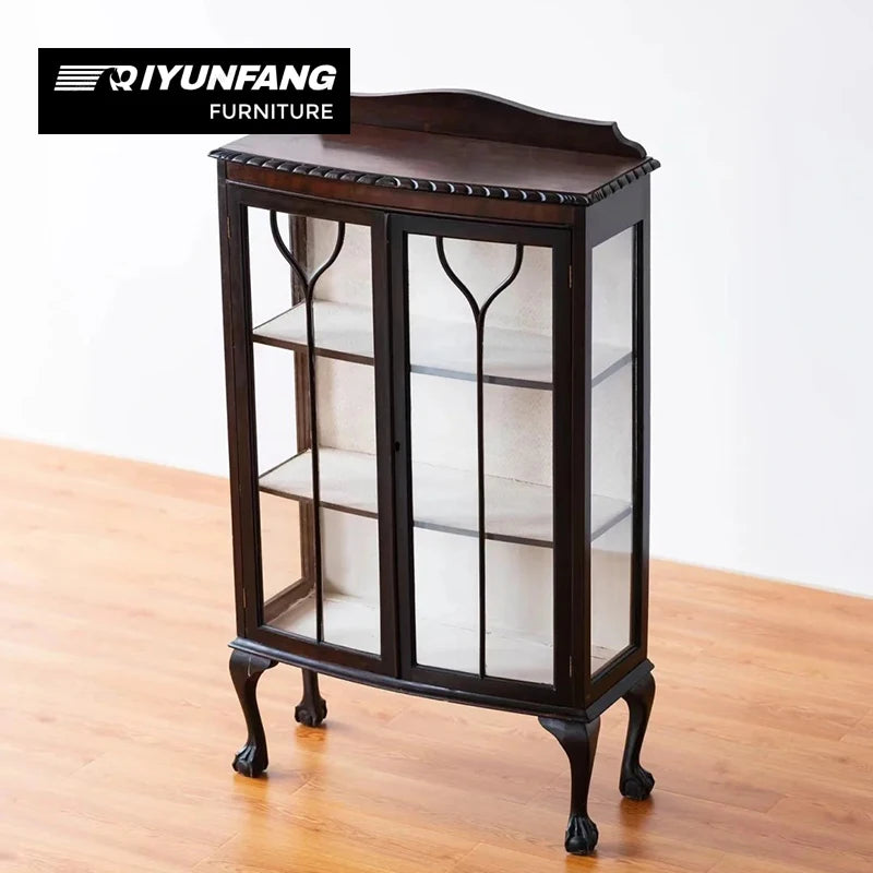 Vintage Solid Wood Glass Cabinet 3 Compartments 75cm