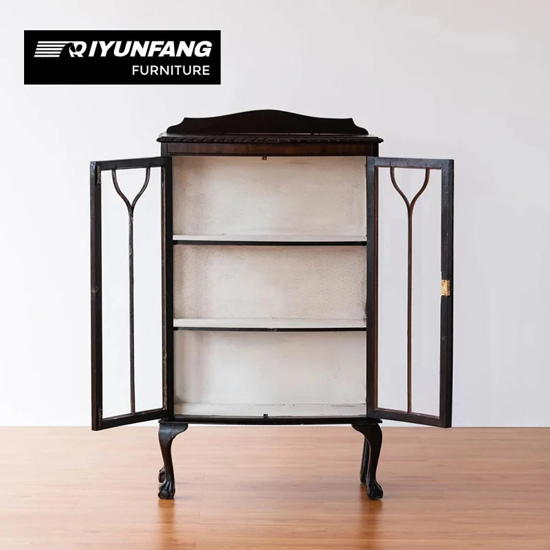 Vintage Solid Wood Glass Cabinet 3 Compartments 75cm
