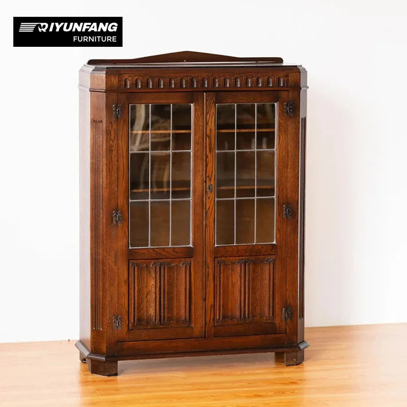 Modern Solid Wood and Glass Display Cabinet 90cm Oak