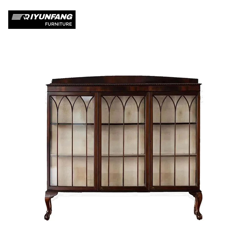 Vintage Antique Solid Wood Storage Cabinet Glass Doors