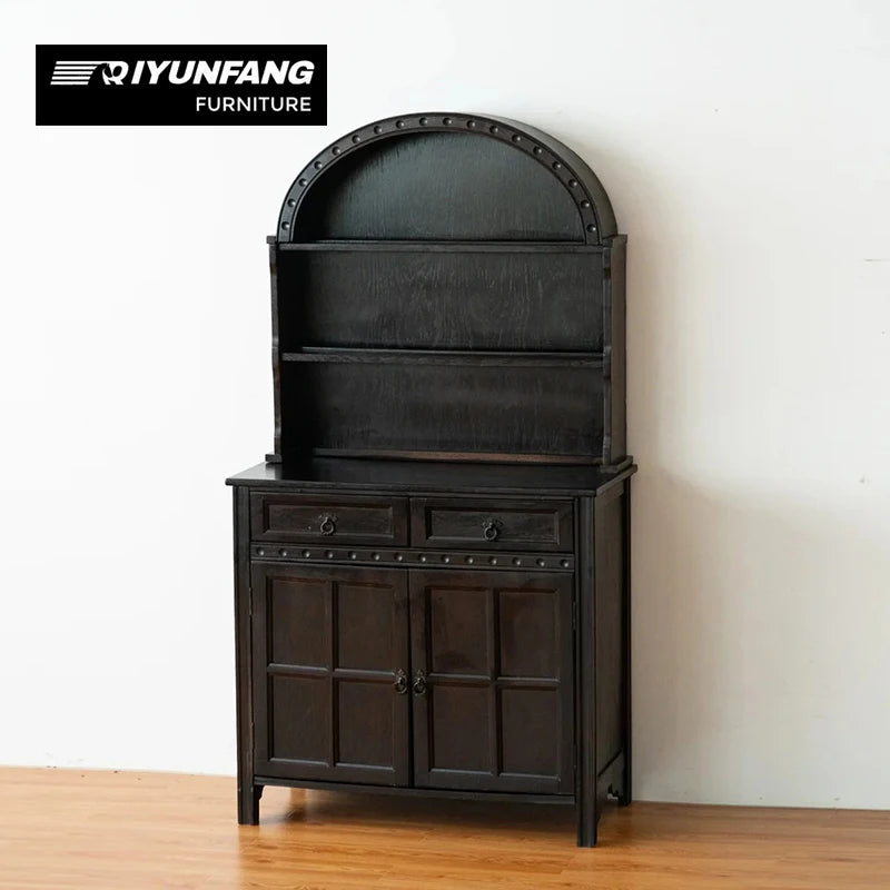 Solid Oak Arched Display Bookcase With Storage Cabinet 100cm Black