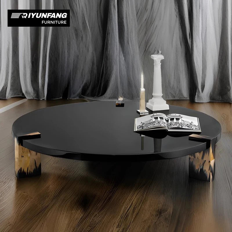 Modern Minimalist Solid Wood Round Coffee Table Sculptural Design