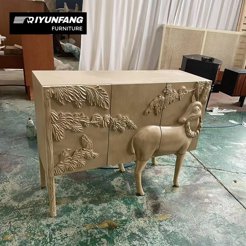 Vintage Carved Solid Wood Dining Cabinet French Retro Style