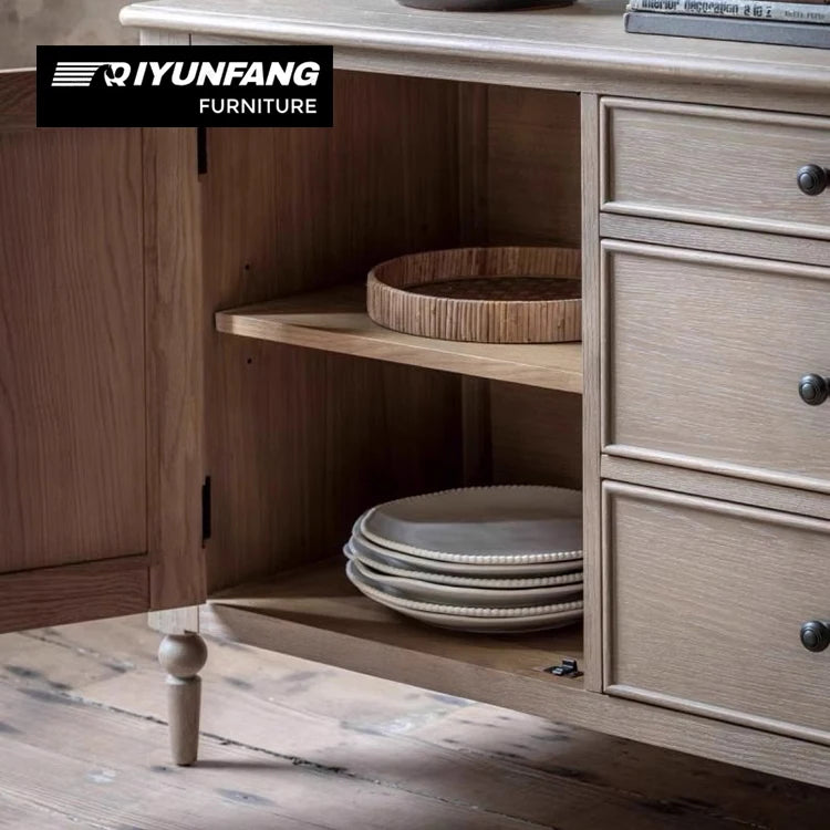 American Retro Sideboard Cabinet Handmade Wood Carving 3-Drawer 165cm