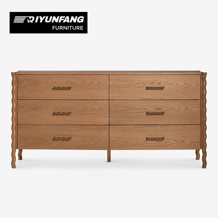 Six Drawer Dressing Table Cabinet Oak Natural Wood