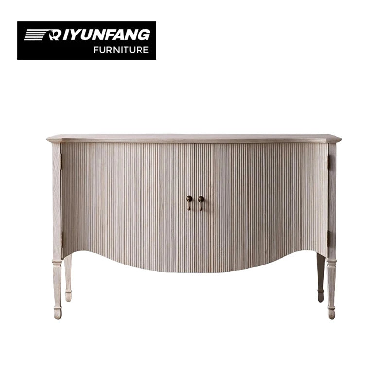 Traditional Ribbed Solid Oak Console Cabinet 2 Door Storage