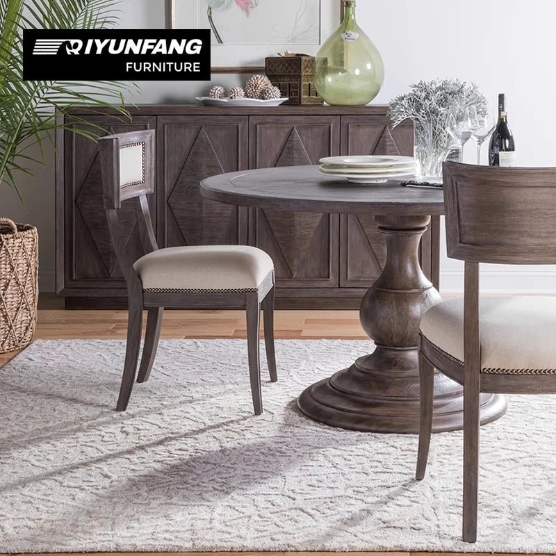 Solid Wood Round Dining Table and Chair Set 6-Seat