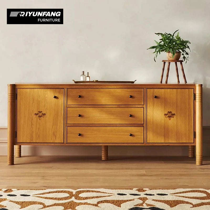 French Modern Solid Wood Dining Sideboard 5 Drawer Display Cabinet