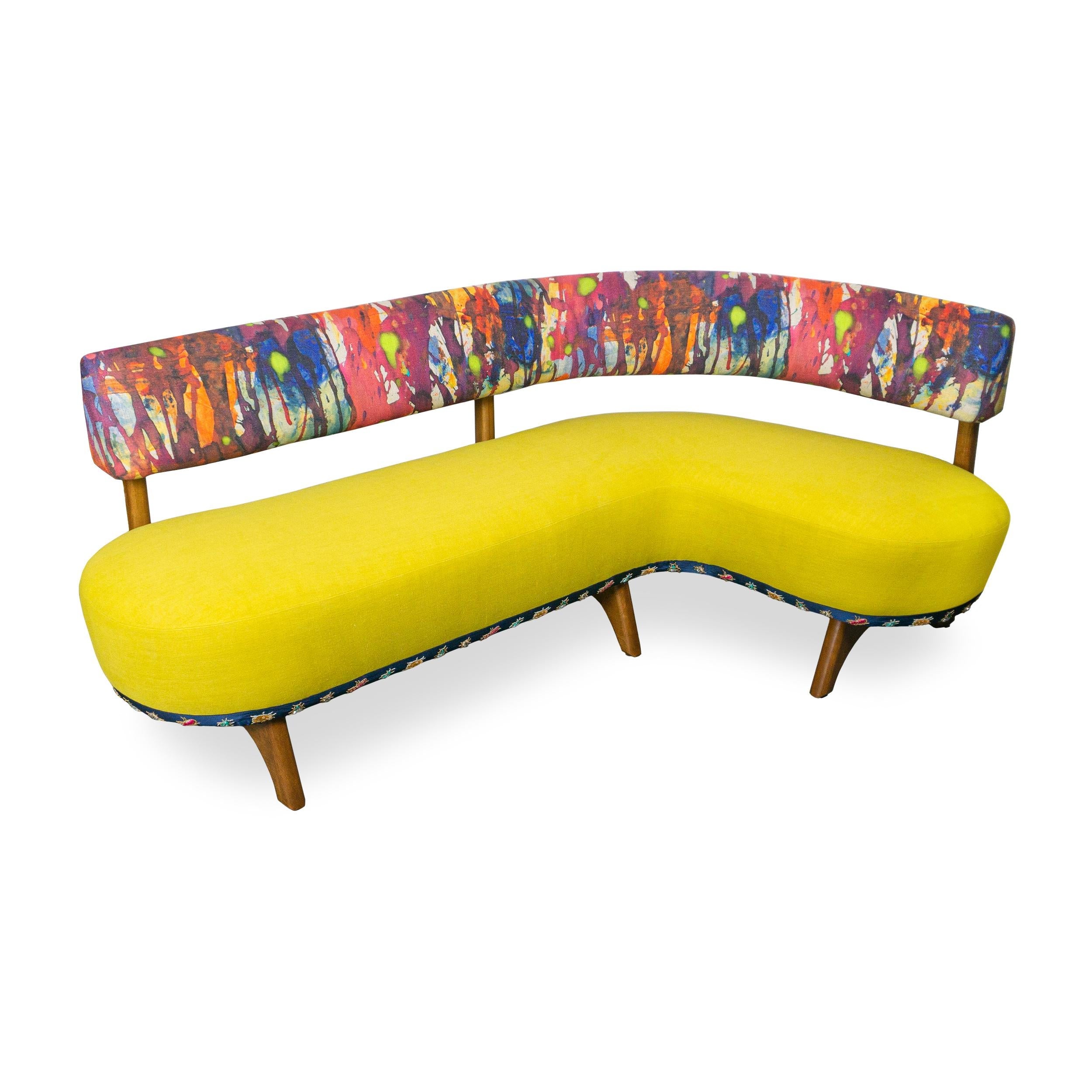 https://a.1stdibscdn.com/l-shaped-banquette-w-multicolor-watercolor-linen-yellow-linen-customizable-for-sale-picture-4/f_21233/f_344018721684775287691/Yellow_Linen_Rainbow_Sploches_Satin_Trim_Cute_Jewel_Bugs_Stained_Walnut_Wood_Modern_Curved_Bench_Angle_Elevation_master.jpg
