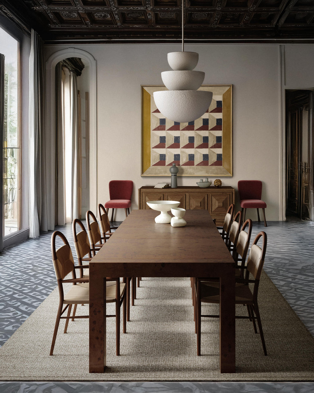 https://a.1stdibscdn.com/avenir-extension-dining-table-walnut-burl-by-christiane-lemieux-for-sale-picture-5/f_69542/f_460680521763424437547/avenir_dining_pernelle_ducoli_matili_voltaire_rozette_les_cubes_beaunay_colbert_bubble_cordage_rug_master.jpg