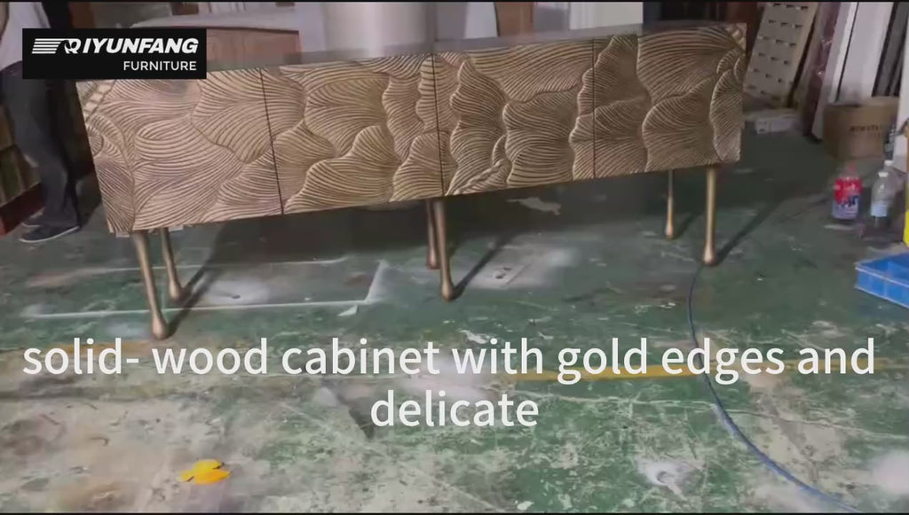 Solid Wood Six-Legged Sideboard Cabinet Hand-Carved Design