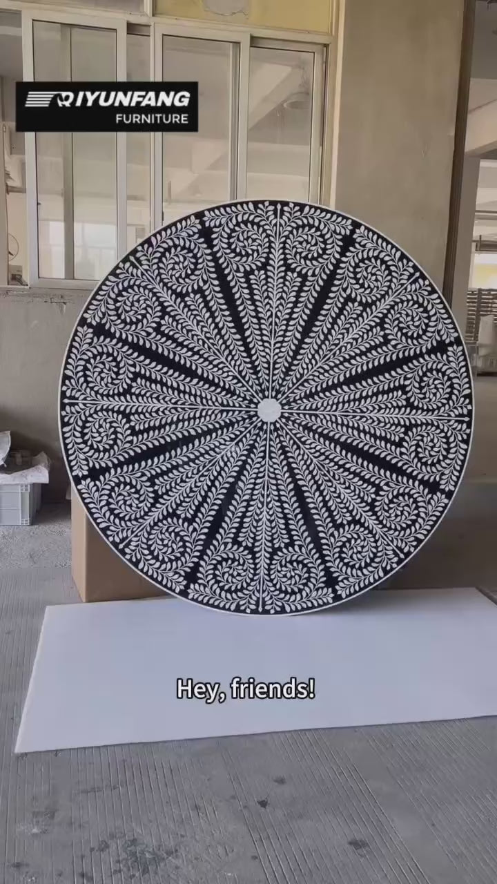 Neo-classical Round Dining Table Solid Wood Shell Inlay