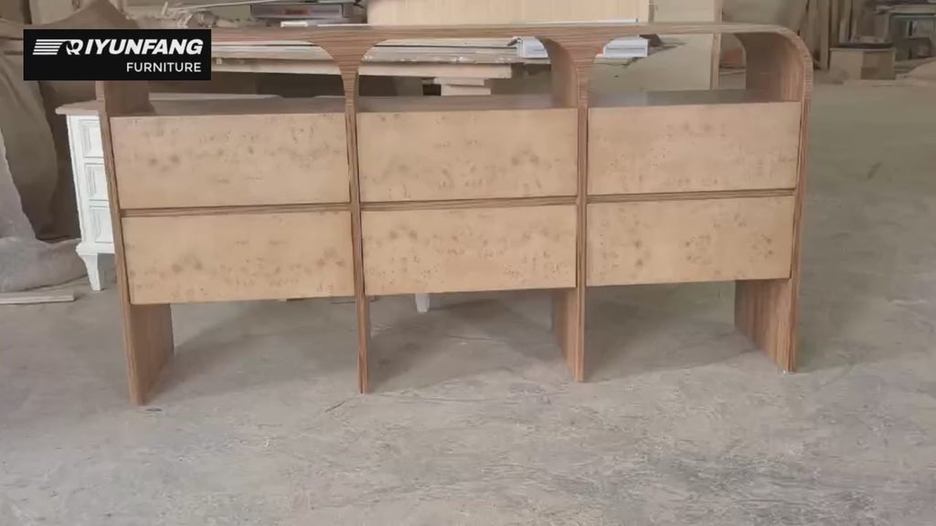 Retro Solid Wood Sideboard Minimalist 6-Drawer Curved Design