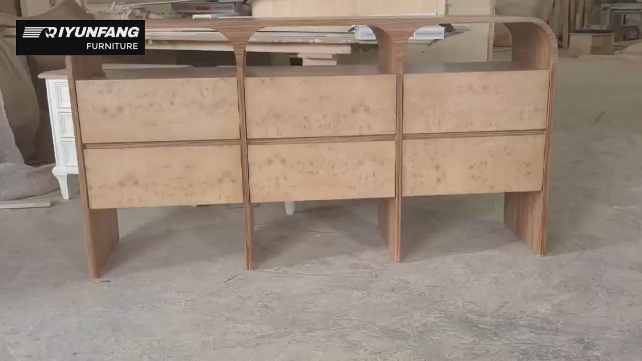 Retro Solid Wood Sideboard Minimalist 6-Drawer Curved Design